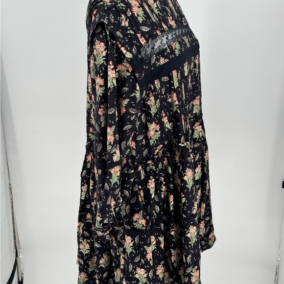 Pilcro Black Floral Bohemian Midi Dress w/ Lace Detail Sz M - Picture 9 of 15